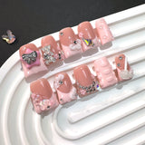Pink Teddy Bear Charm Duckbill Press On Nails