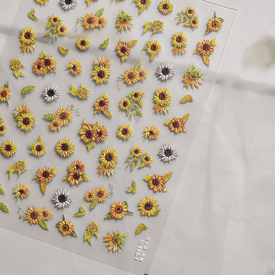 向日葵與雛菊花卉：「陽光向日葵田」— 5D 浮雕甲貼