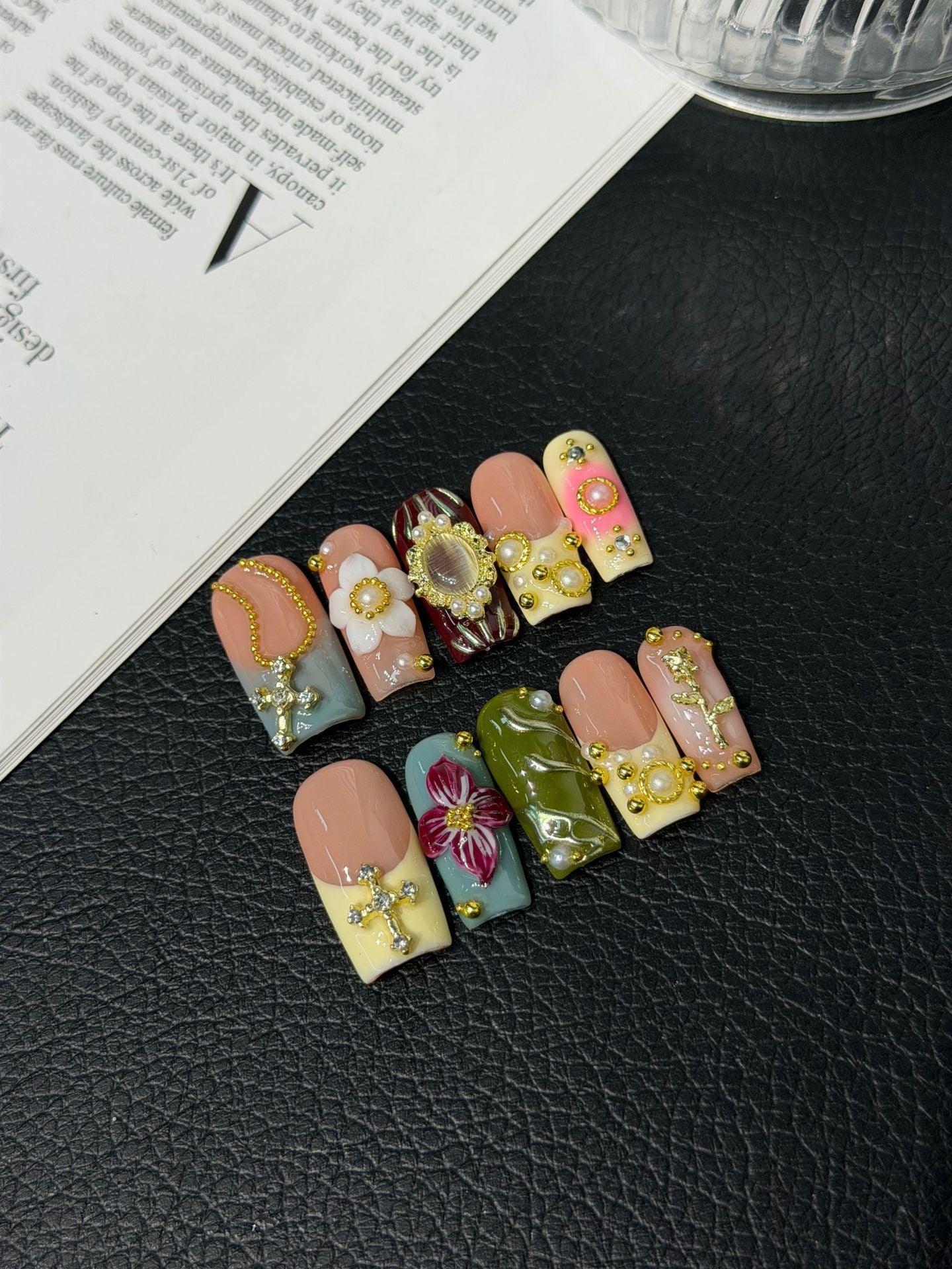 365nails: "Botanical Bloom" – 3D Floral Handmade Almond Nails