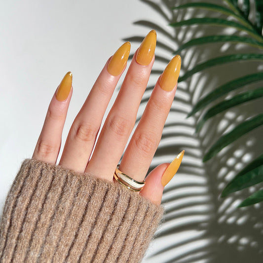 Unhas postiças Art Simple French Gold Powder Patch Unhas postiças avançadas Unhas postiças Patch para unhas removíveis 365nails