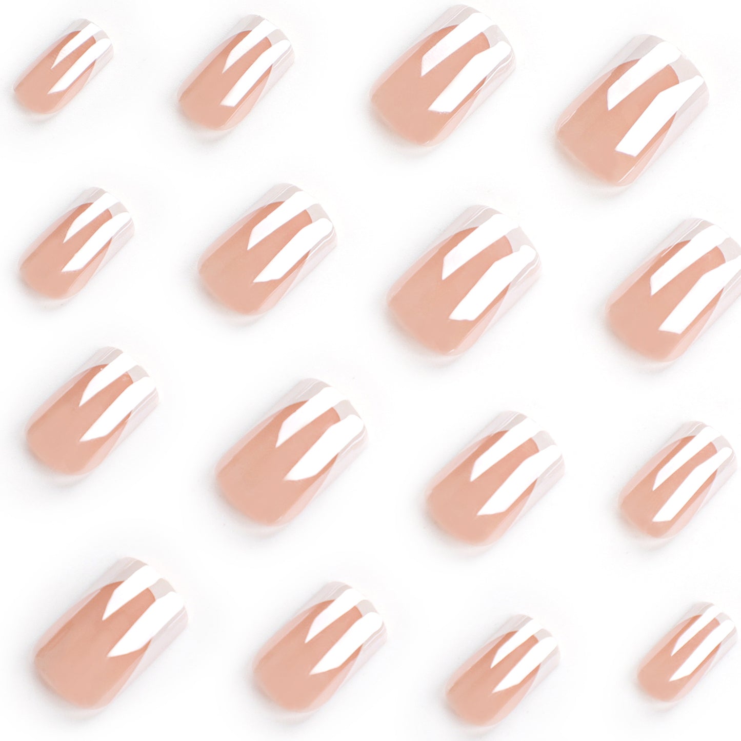 Nude white edge  simple fake nail art  sticker rectangular nail piece wholesale｜365nails