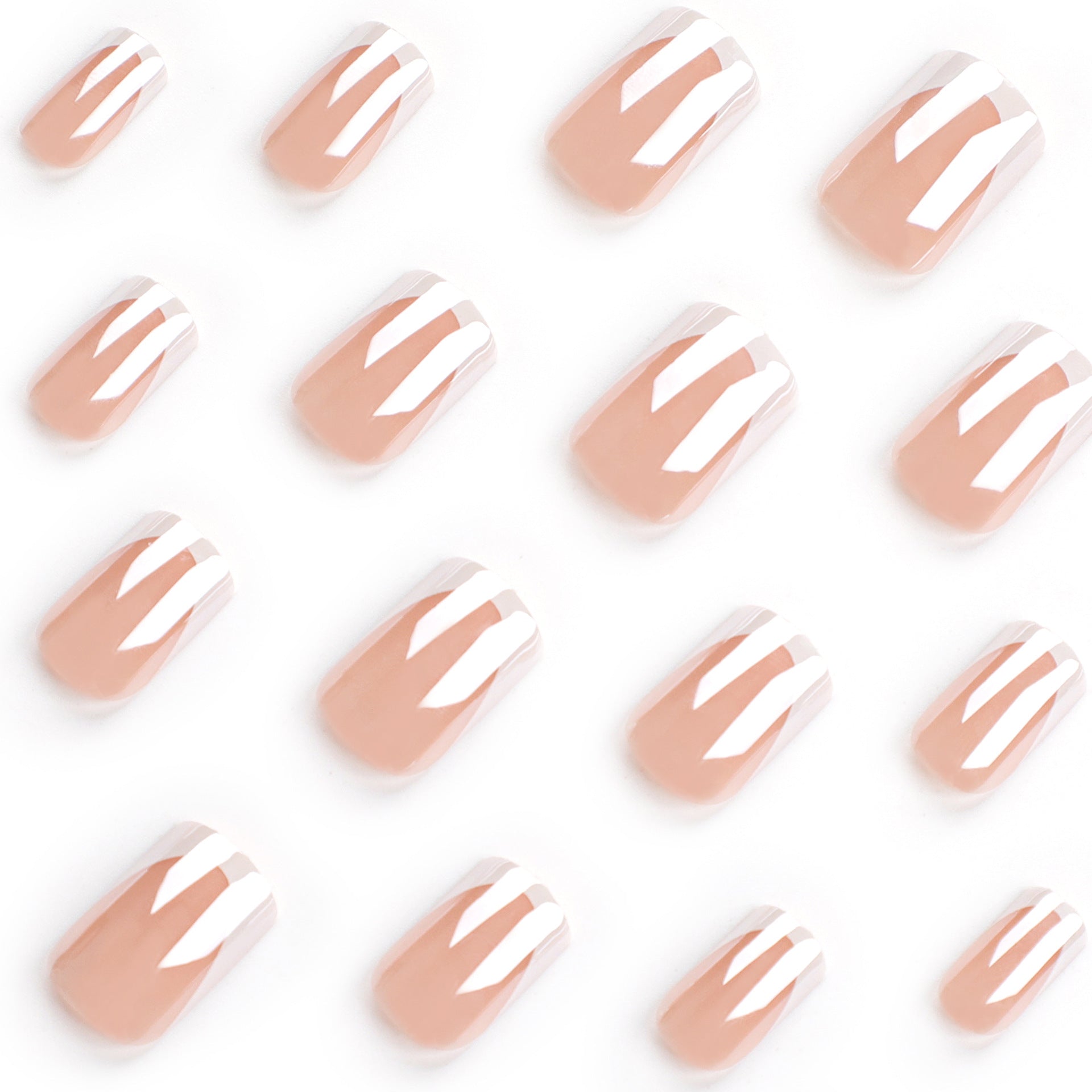 Pegatinas para uñas postizas rectangulares con borde blanco nude, venta al por mayor | 365nails