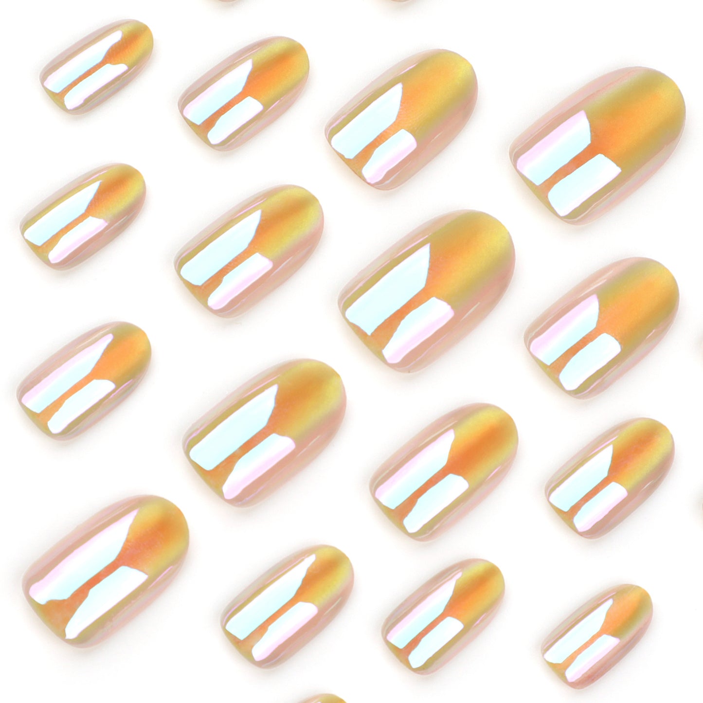Yellow solid color simple press-on nails fake nail aurora cat eye short nail patch  hot-selling nail piece｜365nails