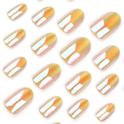 Yellow solid color simple press-on nails fake nail aurora cat eye short nail patch  hot-selling nail piece｜365nails