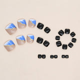 Unhas postiças para pés, esquema de cores azul-marinho, unhas postiças brancas de fada, primavera e verão, unhas postiças para pés, beleza vestível, unhas postiças para pés, peça de unha 365nails