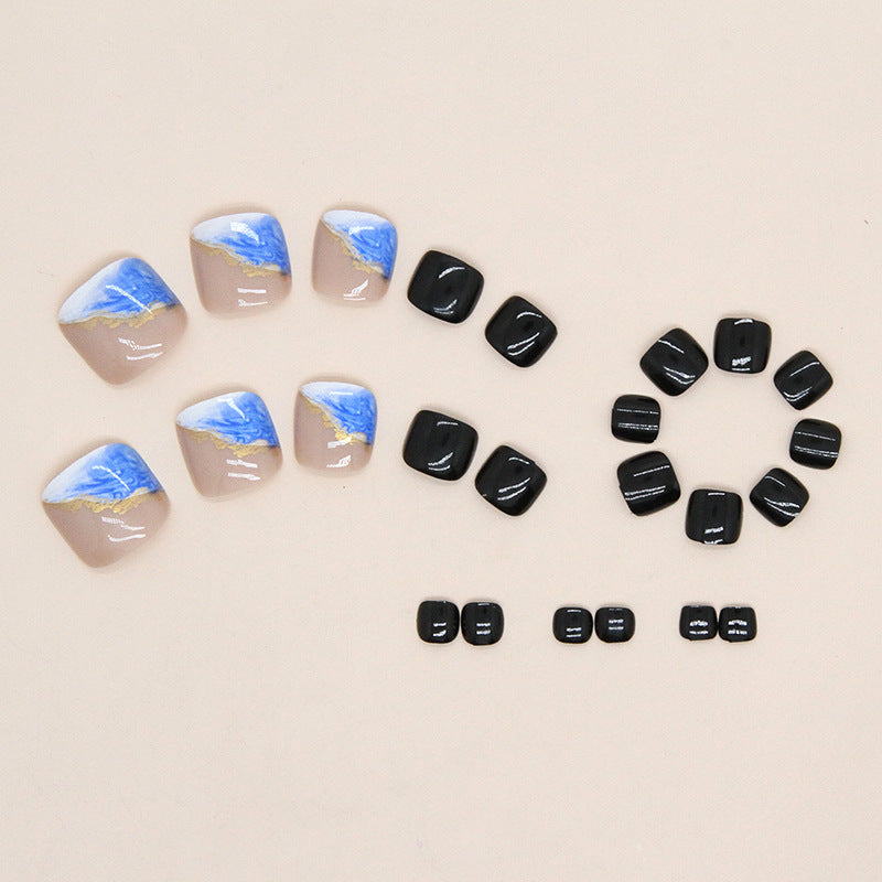 Unhas postiças para pés, esquema de cores azul-marinho, unhas postiças brancas de fada, primavera e verão, unhas postiças para pés, beleza vestível, unhas postiças para pés, peça de unha 365nails