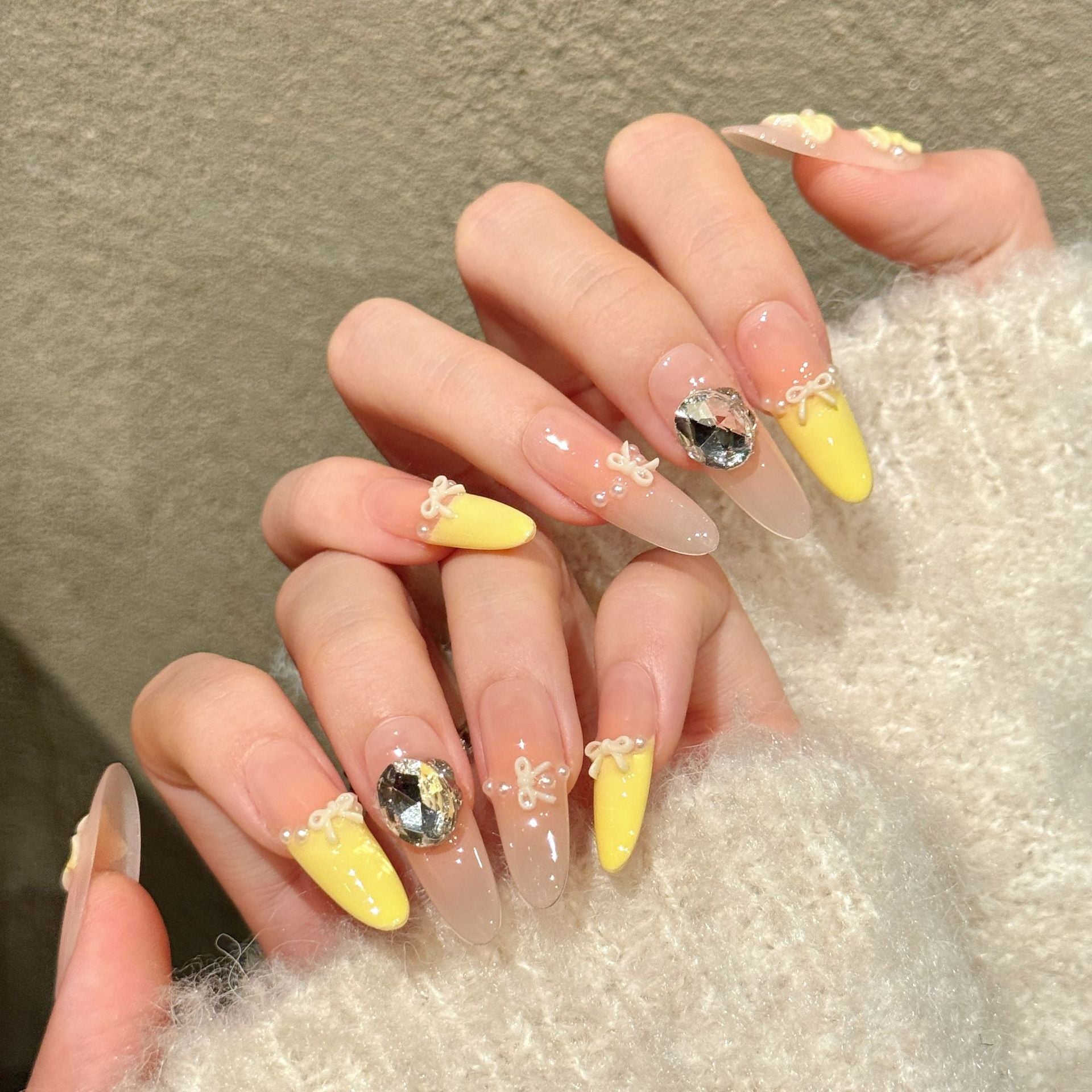 365nails: "Butterfly Sunlight" – Hand-Painted Floral French Tip Handmade Almond Nails