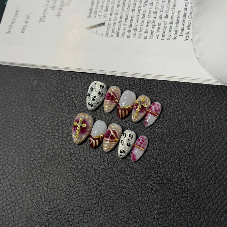 365nails: "Gothic Vibe" – 3D Plaid Handmade Almond Nails