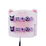 Kulomie Purple Cute Kids Press On Nails with Heart Grid