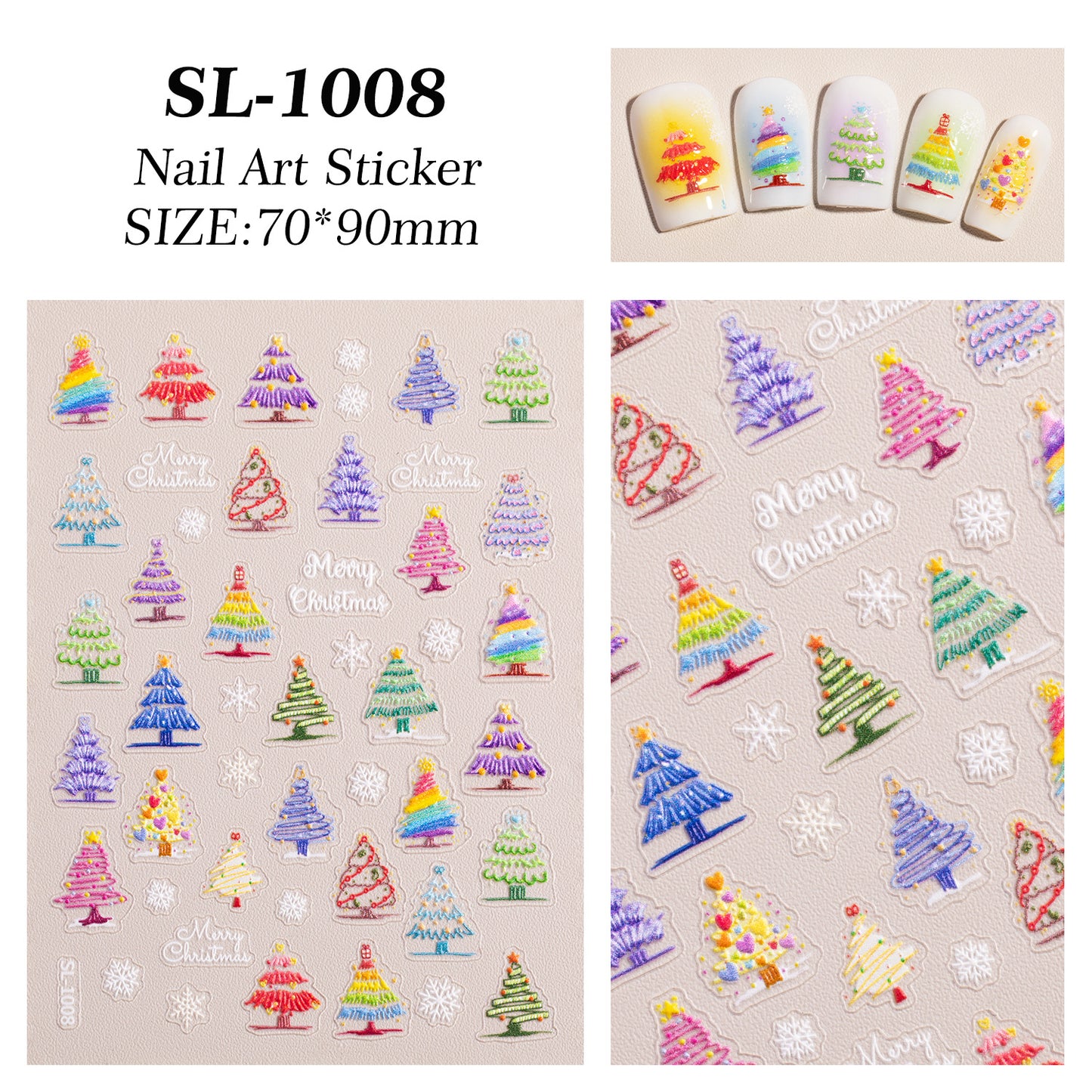 Winter Christmas Tree Nail Art Sticker 5D Embossed Three-dimensional Adhesive Christmas Ornament Nail Sticker SL