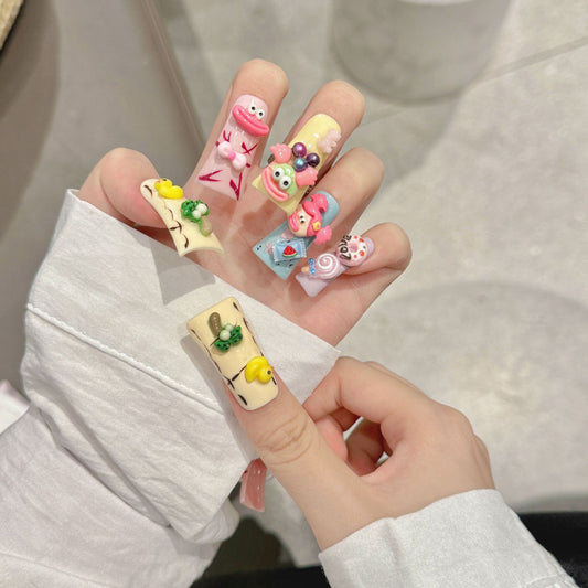 duck bill nail art dopamine plastic wind big mouth pure handmade press on nails sticker | 365nails