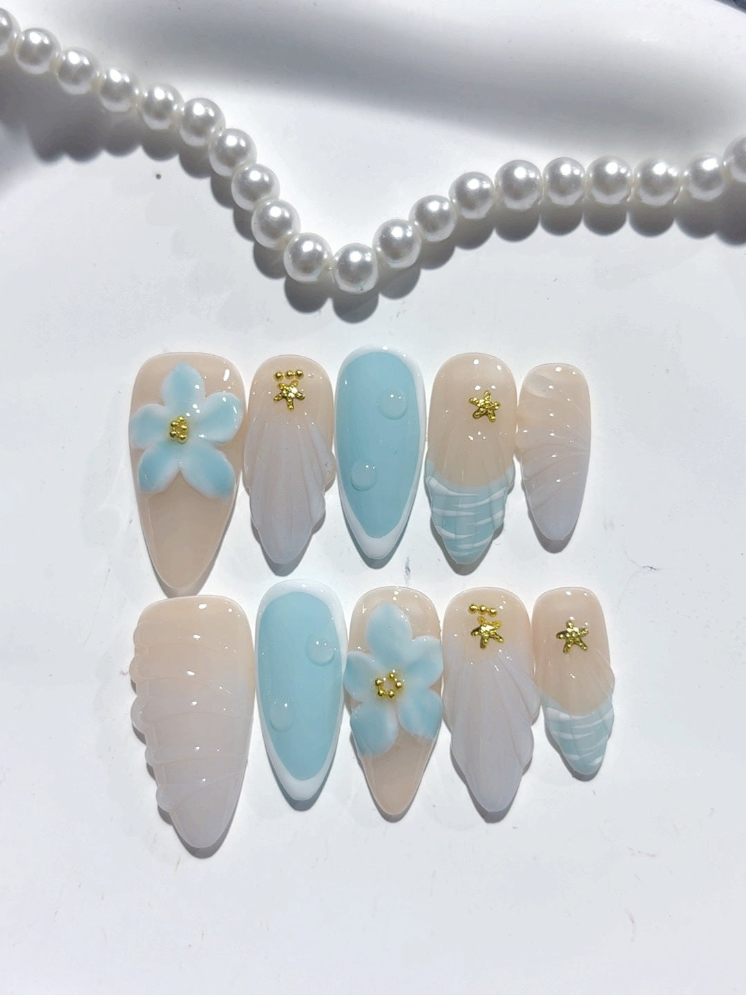 Cloud Dream: "Sky Blossom" – Unhas Postiças Amêndoa