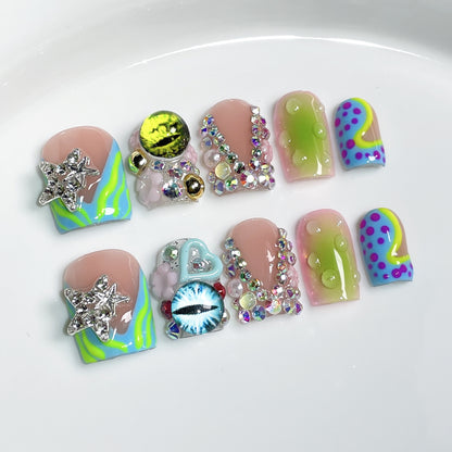 Handmade press-on nails   short blush nail Spice Girl sweet and cool personalized hand-painted nail patch｜365nails