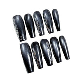 Uñas postizas largas y sencillas de estilo ojo de gato, estilo Spice Girl oscuro. Uñas postizas hechas a mano. Producto terminado. Venta al por mayor de fábrica. 365nails.