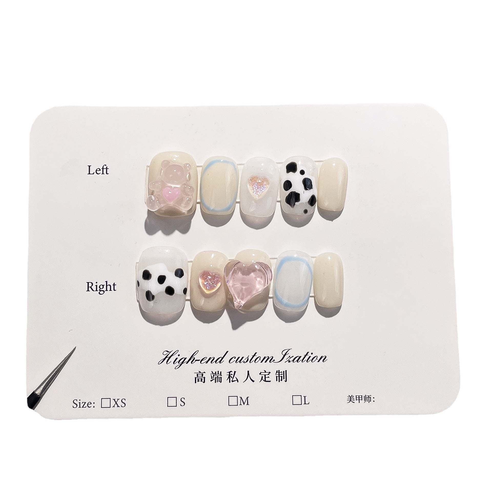 Handmade Press-on Nails Love Bear Cow Pattern White Nail Sticker Wearable Nail Patch Cartoon Cute Nail Patch｜365nails