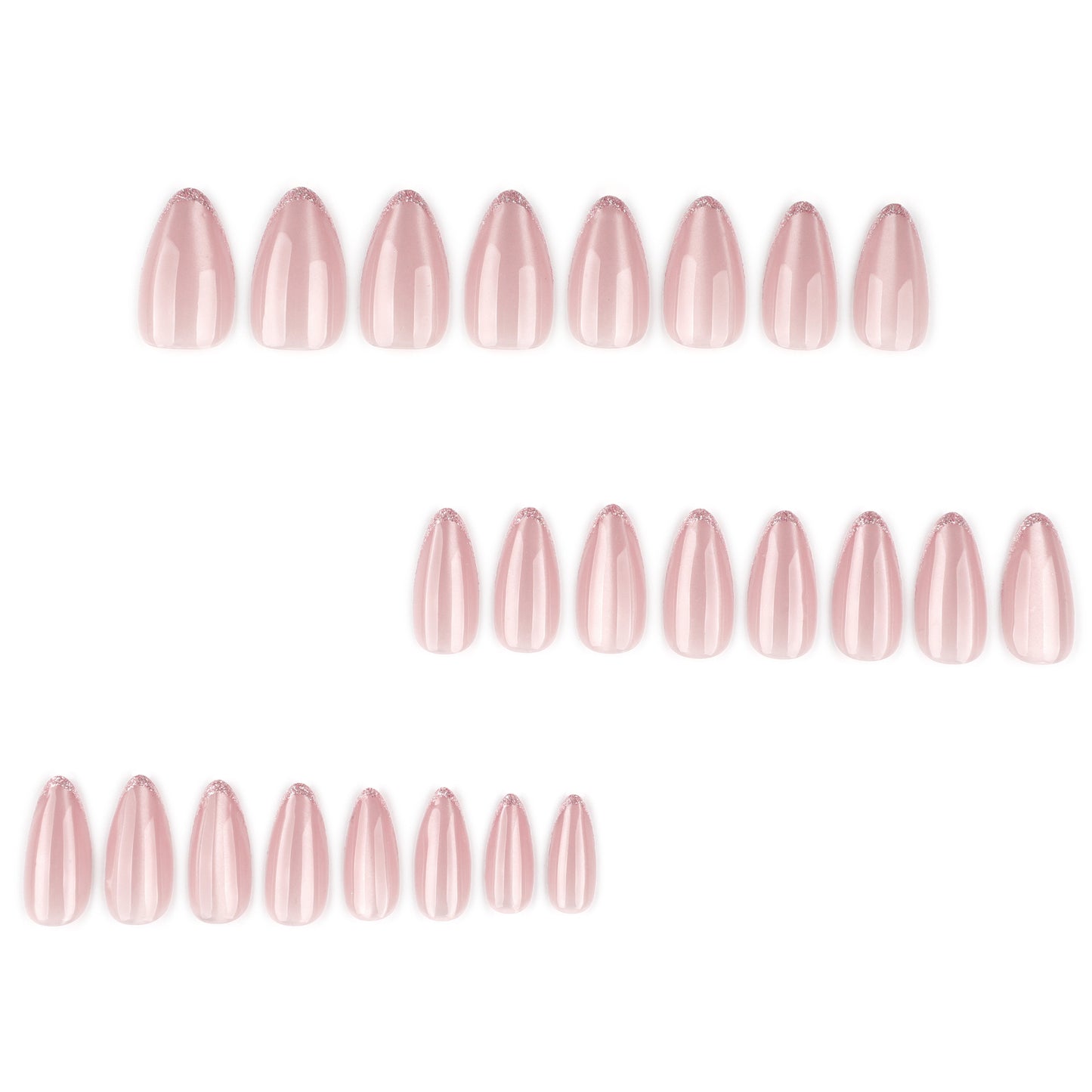 French glitter press-on nails almond shape nude cat eye glitter nail art