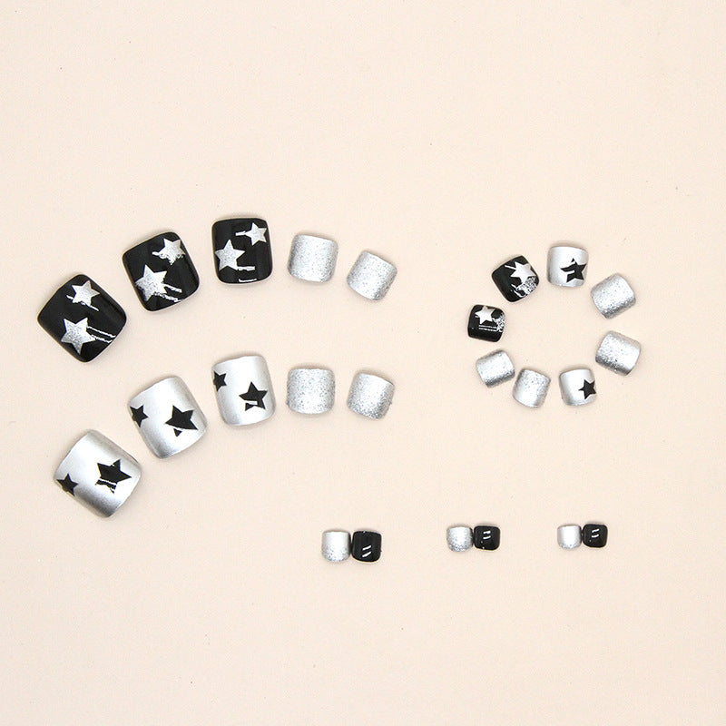 Estrellas blancas, dulces, frescas y brillantes, uñas postizas para los pies, manicura Spice Girl, uñas postizas, película especial para uñas postizas ｜365nails