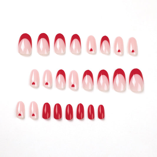 nails art Press on nails, French red edge Press on nails wholesale, red love nails wholesale nails｜365nails