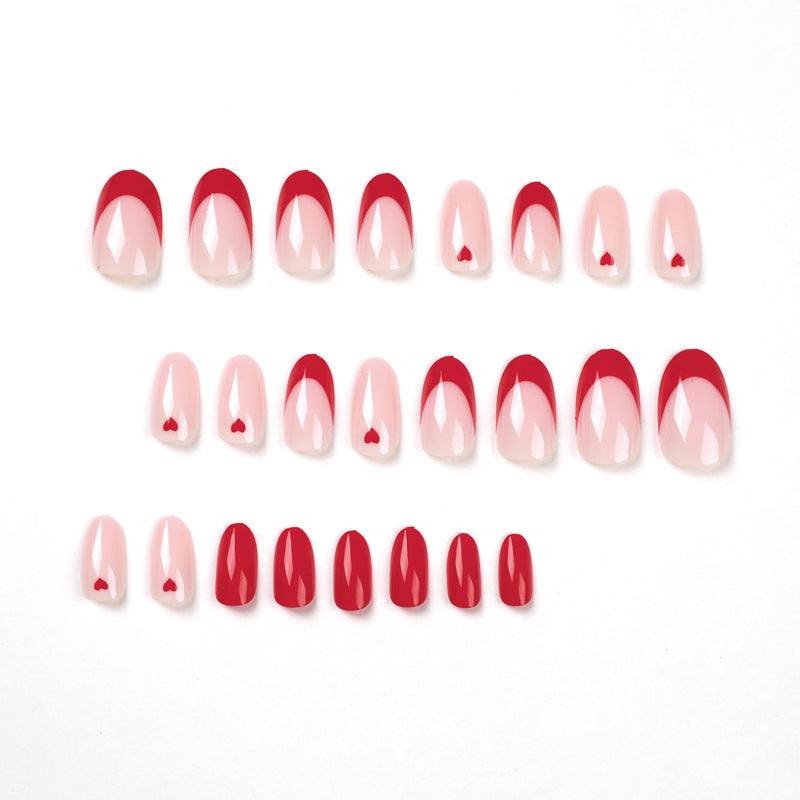 法式紅色邊緣穿戴甲｜紅色愛心風甲片批發｜365nails
