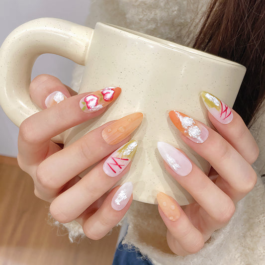 Pure handmade manicure Internet celebrity nail early spring fresh girl rose fake nails white fairy wear | 365nails