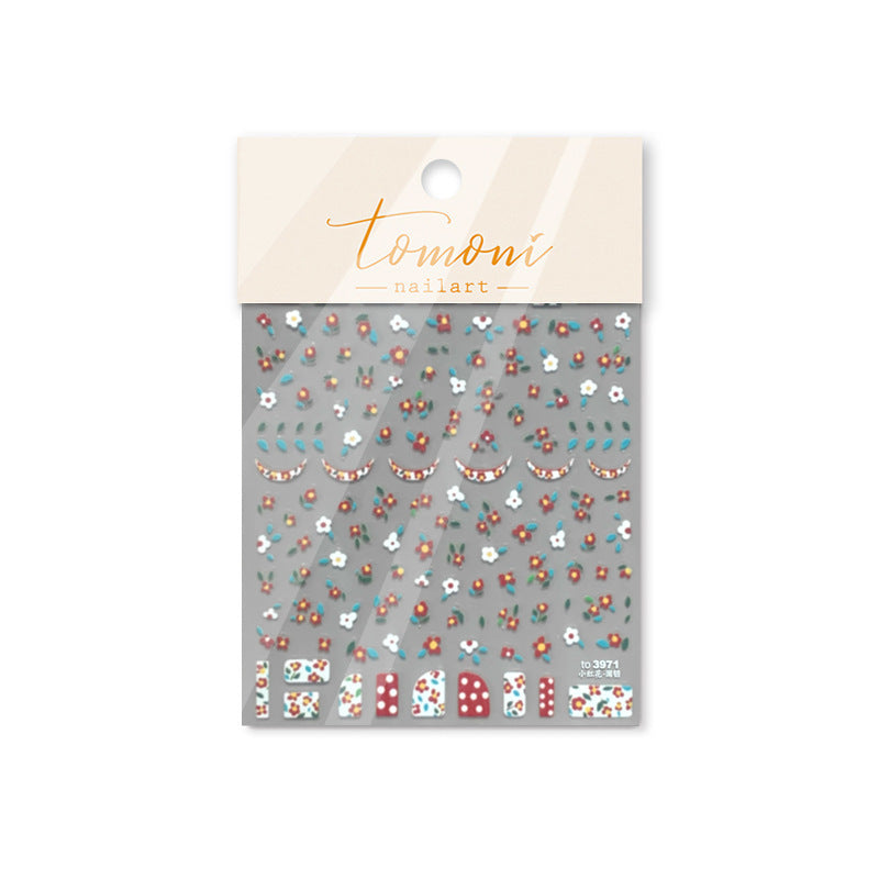 Retro Floral & Polka Dot: "Vintage Flower Patch" – 5D Embossed Nail Sticker