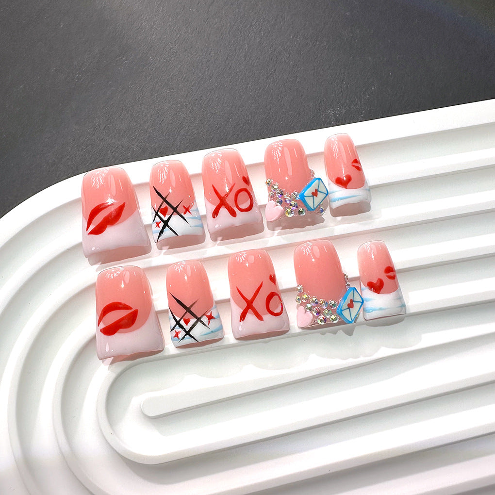 Pink Love Letter Graphic Press On Nails