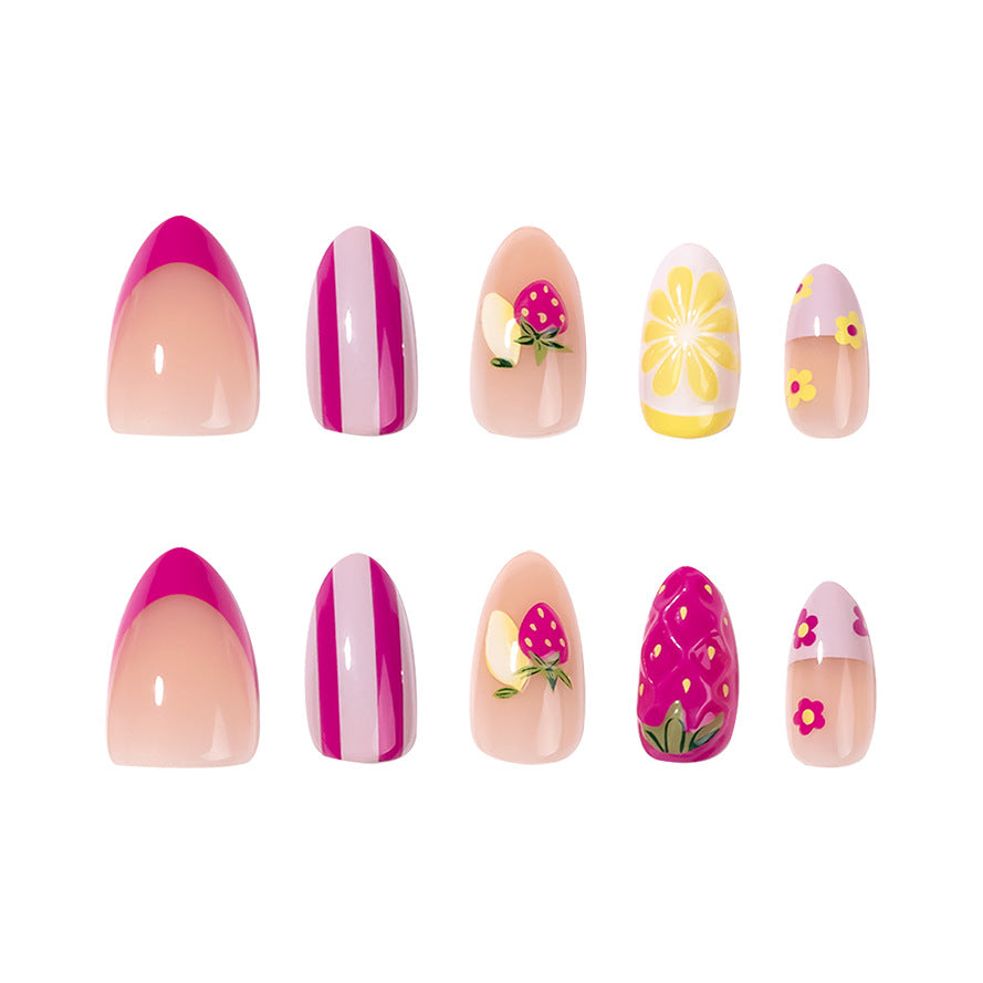 365nails: "Strawberry Lemonade Oval" – Fruit Print Press-on Nails