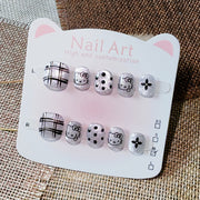 365nails: "silver shimmer kitty" – short round handmade kids press-on nails