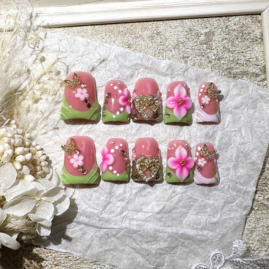 Floral Fantasy Collection: "Spring Blossom" – Short Square Press-On Nails