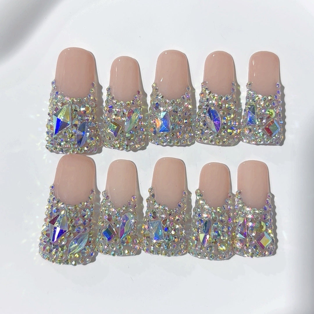 Stardust Glow: "Crystal Cascade" – Square Shape Handmade Press-On Nails