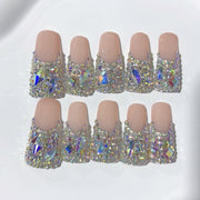 Stardust Glow: "Crystal Cascade" – Square Shape Handmade Press-On Nails