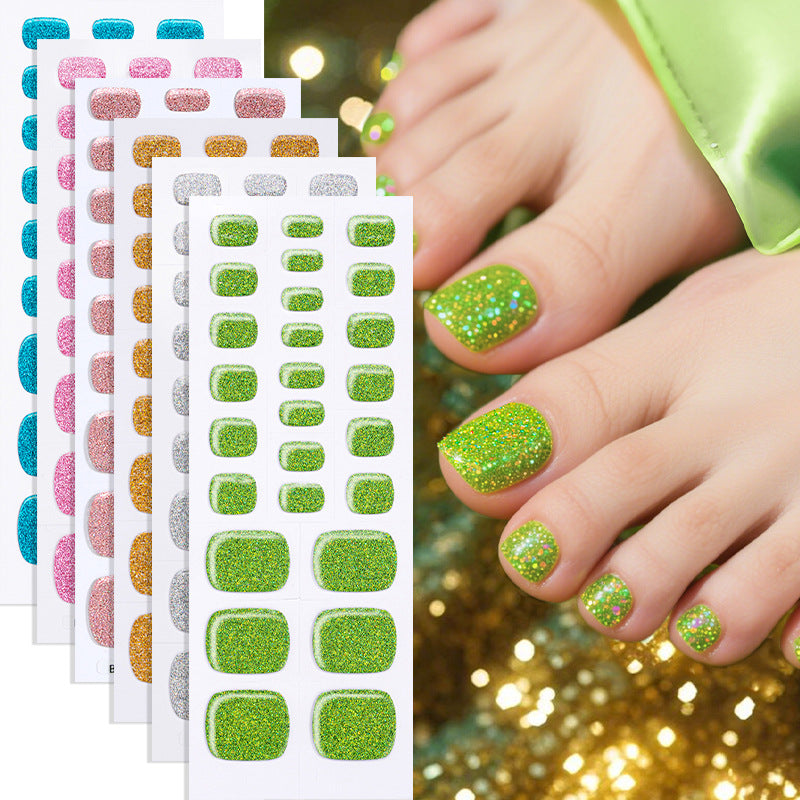 Semi-Cured Gel Nail Strips Toe Nails Pure Color Glitter Sparkle Set (MOQ=3)