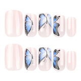 Unhas postiças de borboleta, unhas postiças médias e longas, unhas quadradas de pressão mais vendidas｜365nails