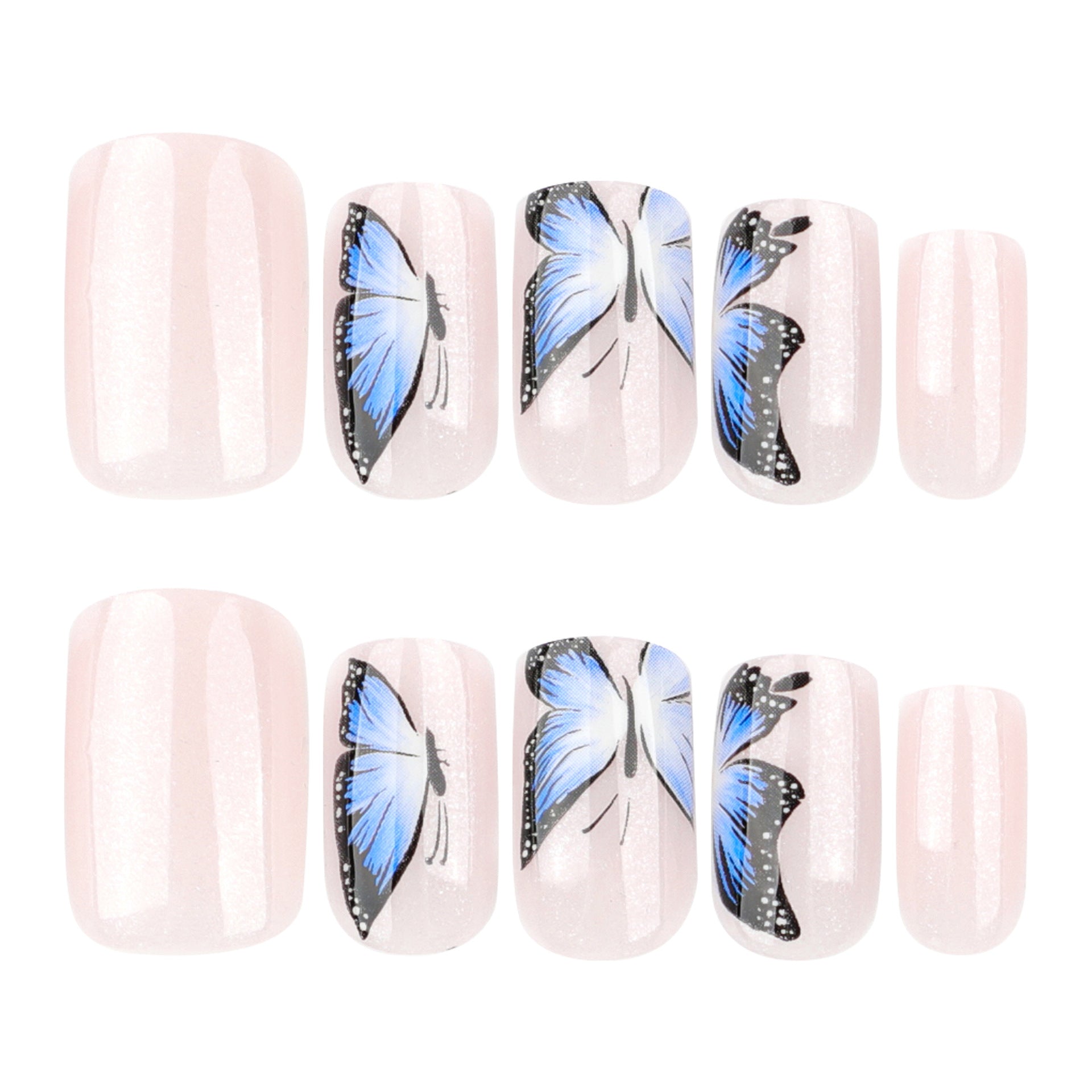 Unhas postiças de borboleta, unhas postiças médias e longas, unhas quadradas de pressão mais vendidas｜365nails