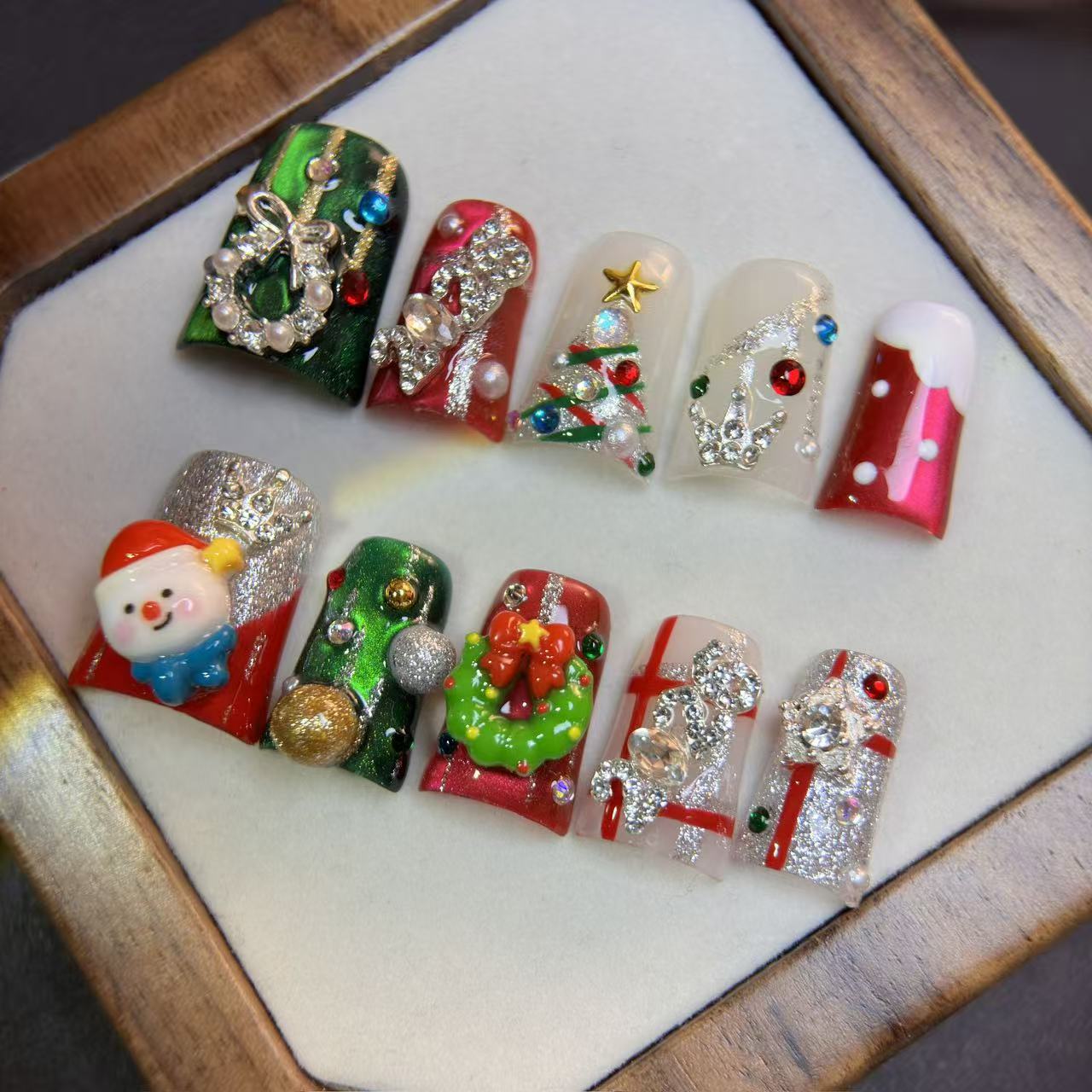 Festive Christmas Rhinestone Holiday Press On Nails