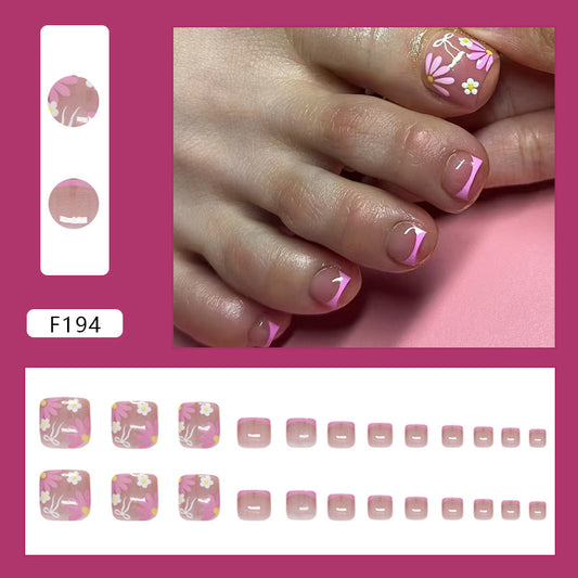 Laço roxo pequeno de margarida, esmalte francês Prss-on, produto final para unhas removível, 24 fotos｜365nails