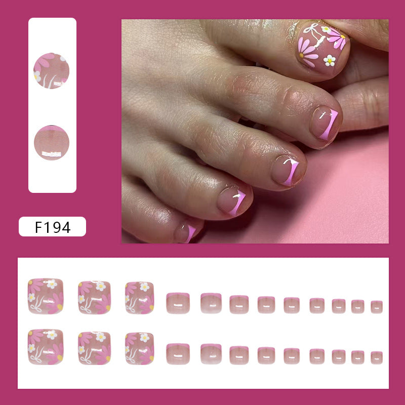 紫色小雛菊蝴蝶結法式腳趾穿戴甲 成品可拆卸 24片｜365nails