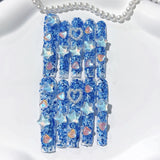 Ocean Blue Crystal Star Heart Glitter Press On Nails