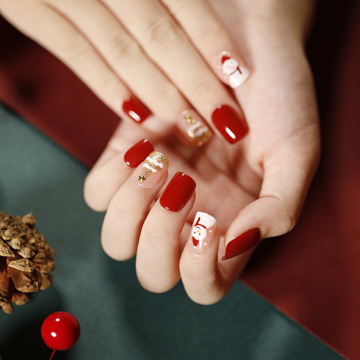 Christmas press on nails snowflake love snowman manicure short almond bow  long nail wholesale｜365nails