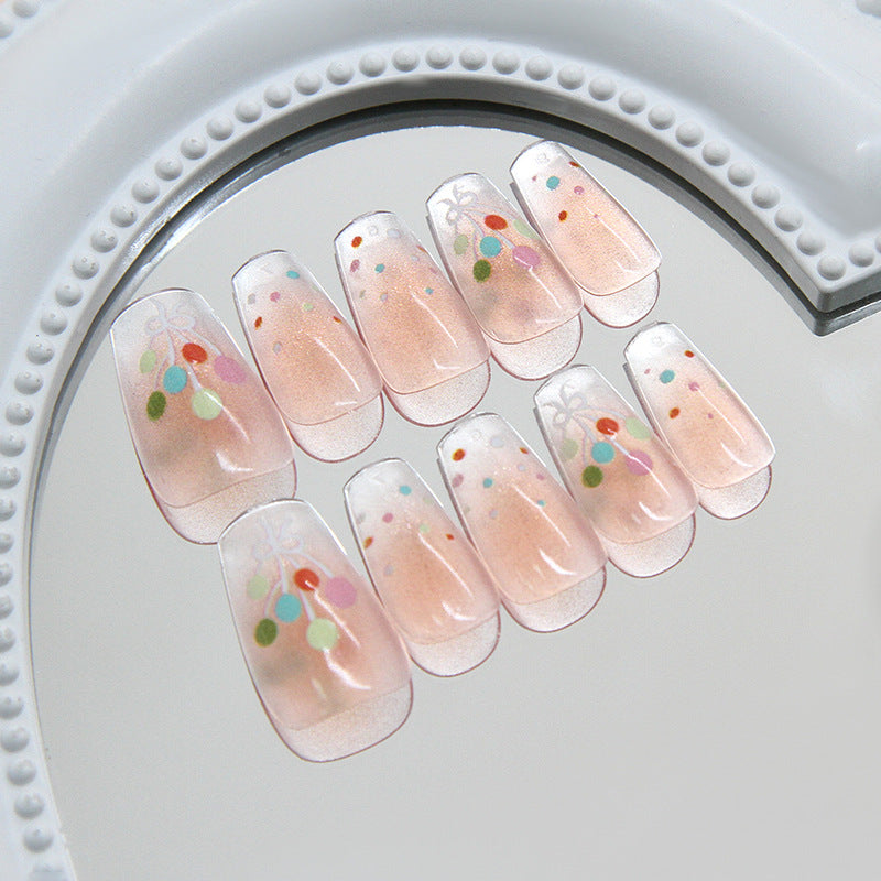 Nail Tips  prefabricated nail colorful candy balloon polka dots streamer gradual change sweet girl detachable press on nails 30 pieces｜365nails