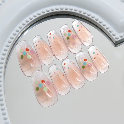 Nail Tips  prefabricated nail colorful candy balloon polka dots streamer gradual change sweet girl detachable press on nails 30 pieces｜365nails