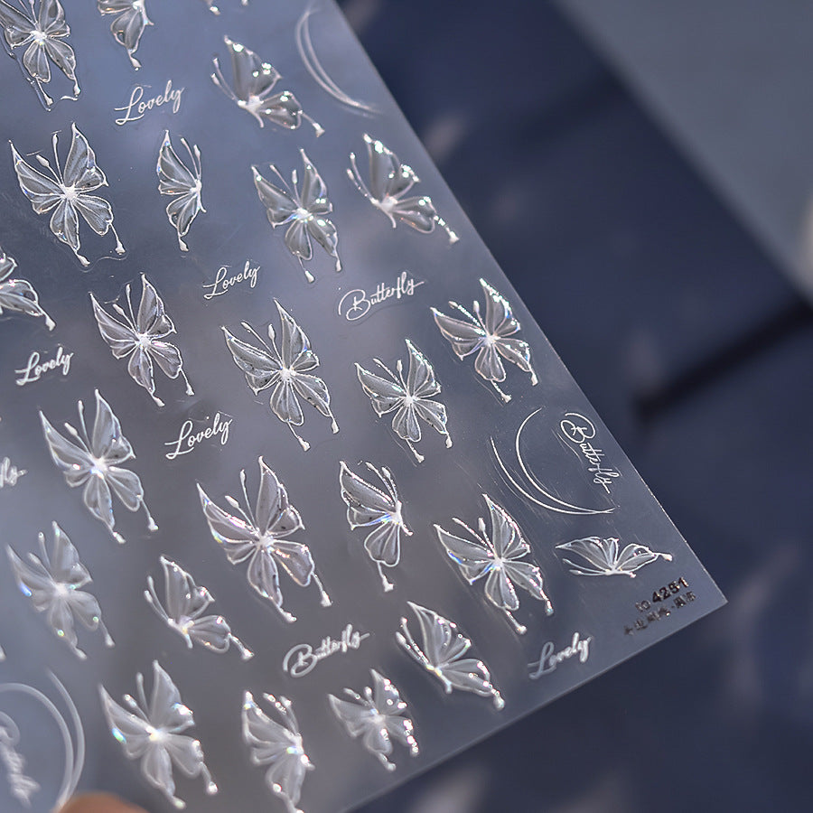 365nails: 무지갯빛 화이트 나비 네일 아트 스티커