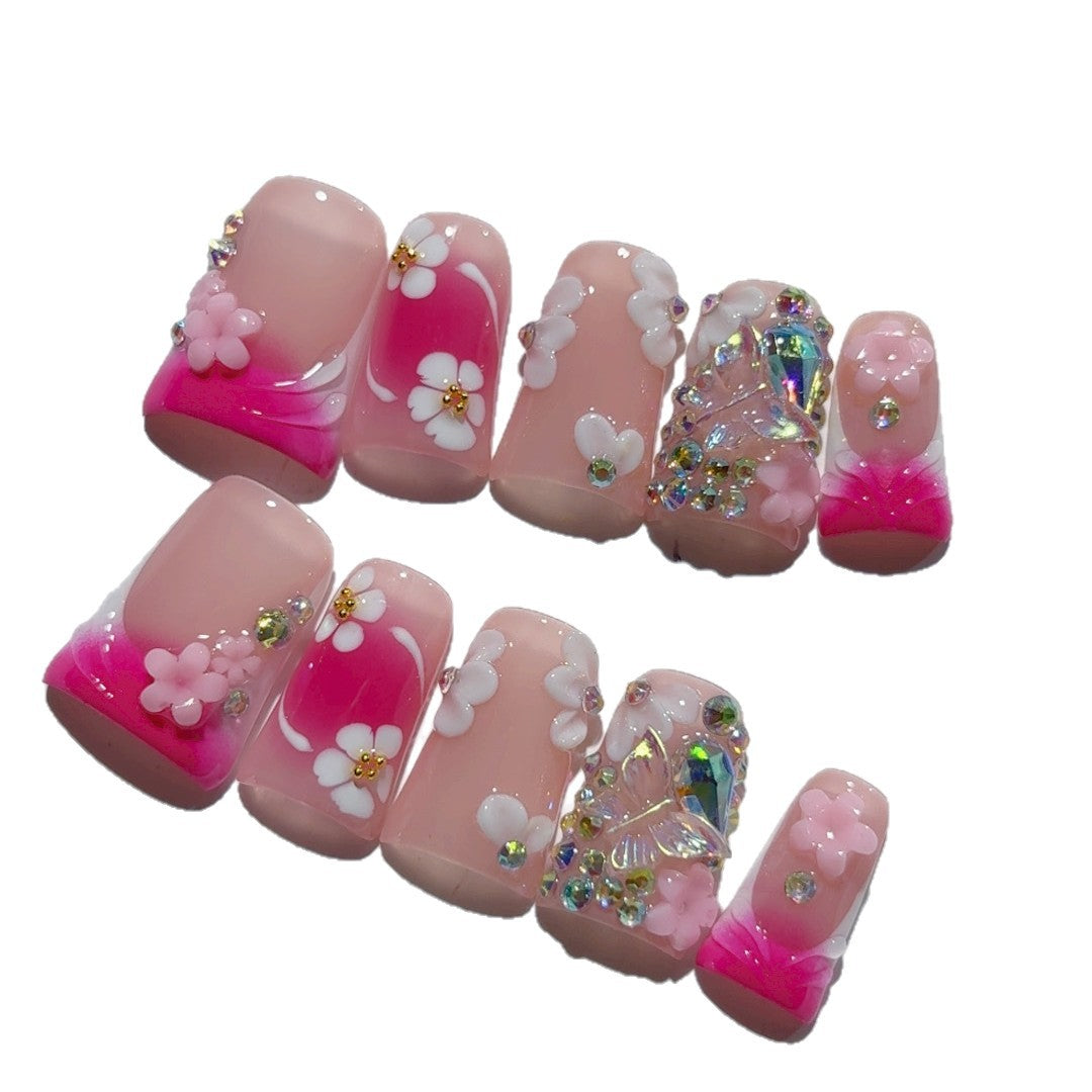 Blush Petal: "Pink Sakura Glow" – Square Press-On Nails