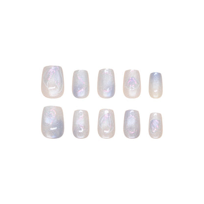 Puntas de uñas prefabricadas, uñas postizas, uñas postizas extraíbles con diseño de sirena, parche corto en T, diseño de ojo de gato ｜365nails
