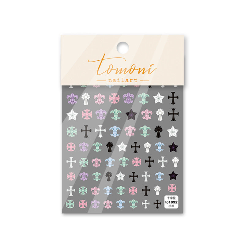 Colorful Cross Nail Stickers – 5D Embossed Gothic & Sweet Set