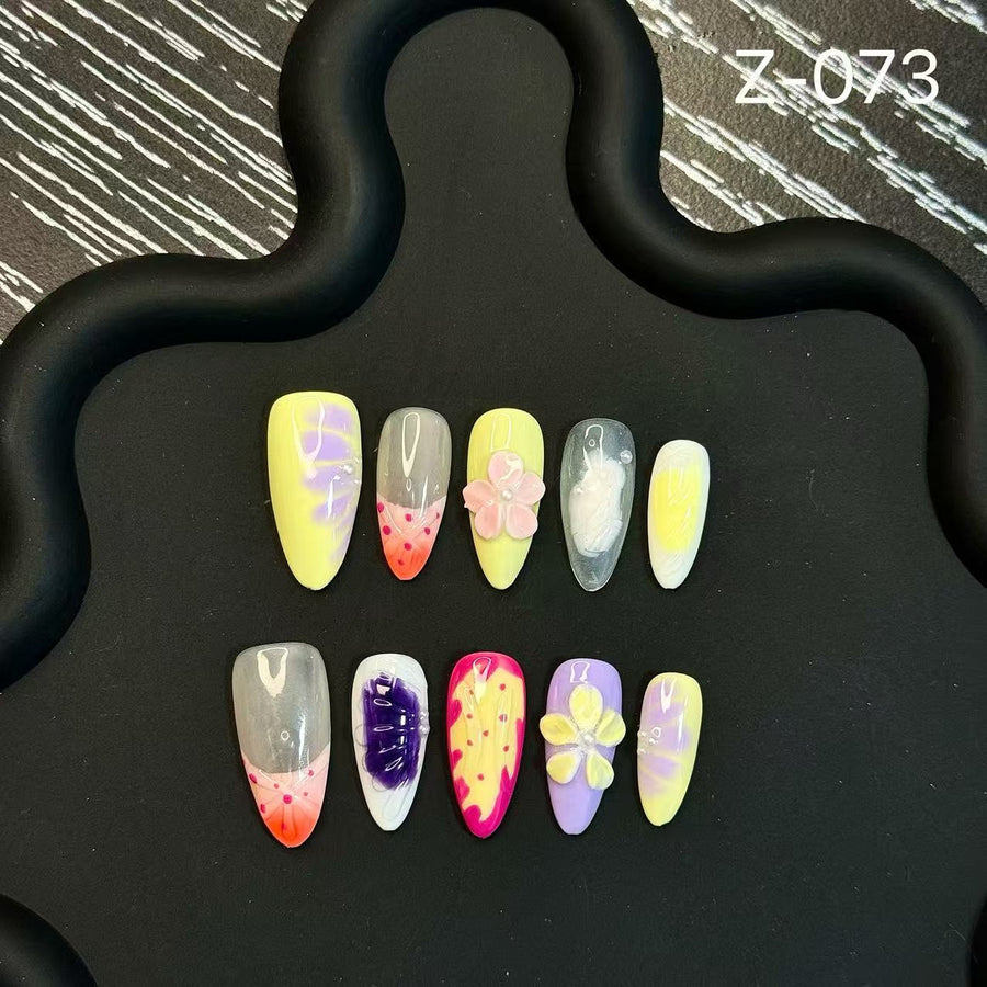 365nails: "Summer Breeze" – 3D Floral & Gradient Handmade Almond Nails
