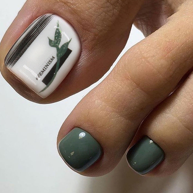 清爽深綠素色 足部穿戴甲 竹葉綠 時尚辣妹風 可穿戴甲片｜365nails