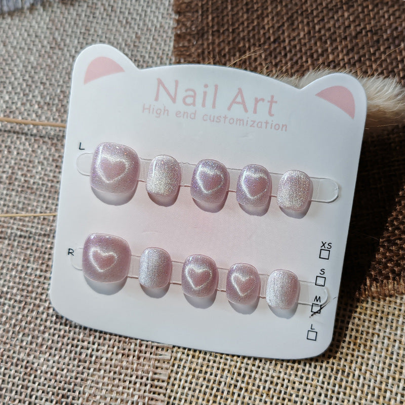 365nails: "magic heart cat-eye" (4 colors) – short round handmade kids press-on nails