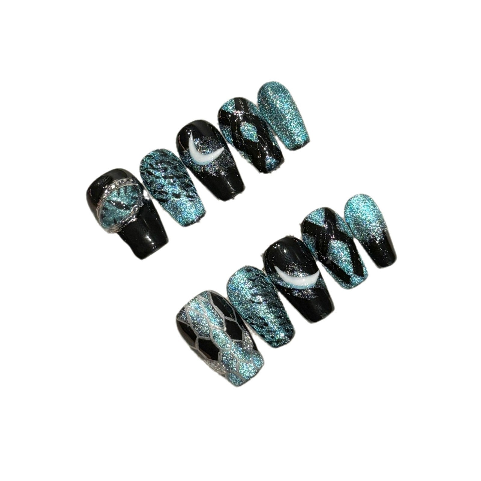 365nails: "Midnight Siren" – Cat Eye Marble Handmade Coffin Nails