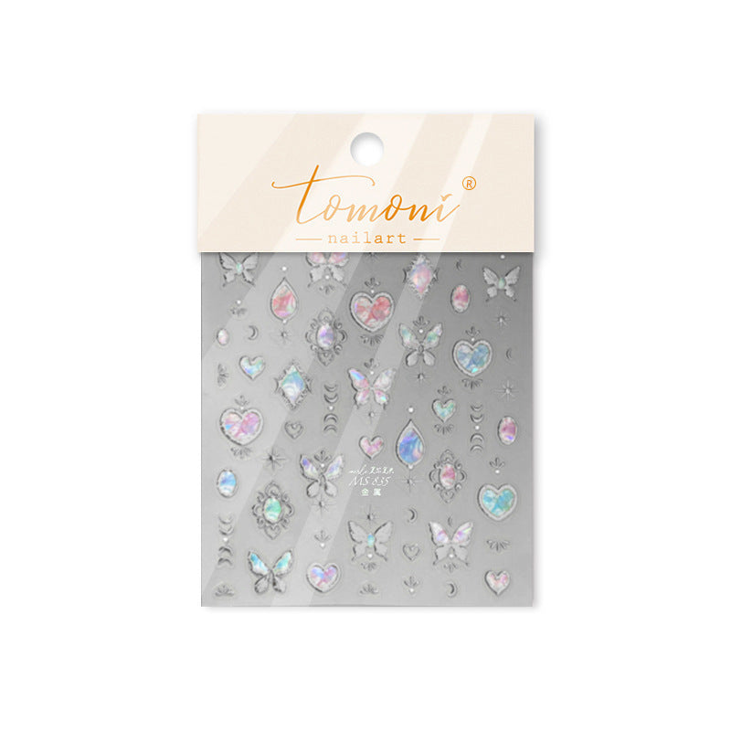 Metallic Iridescent Gem Collection: "Luxury Iridescent Gem & Star" – 3D Embossed Nail Sticker